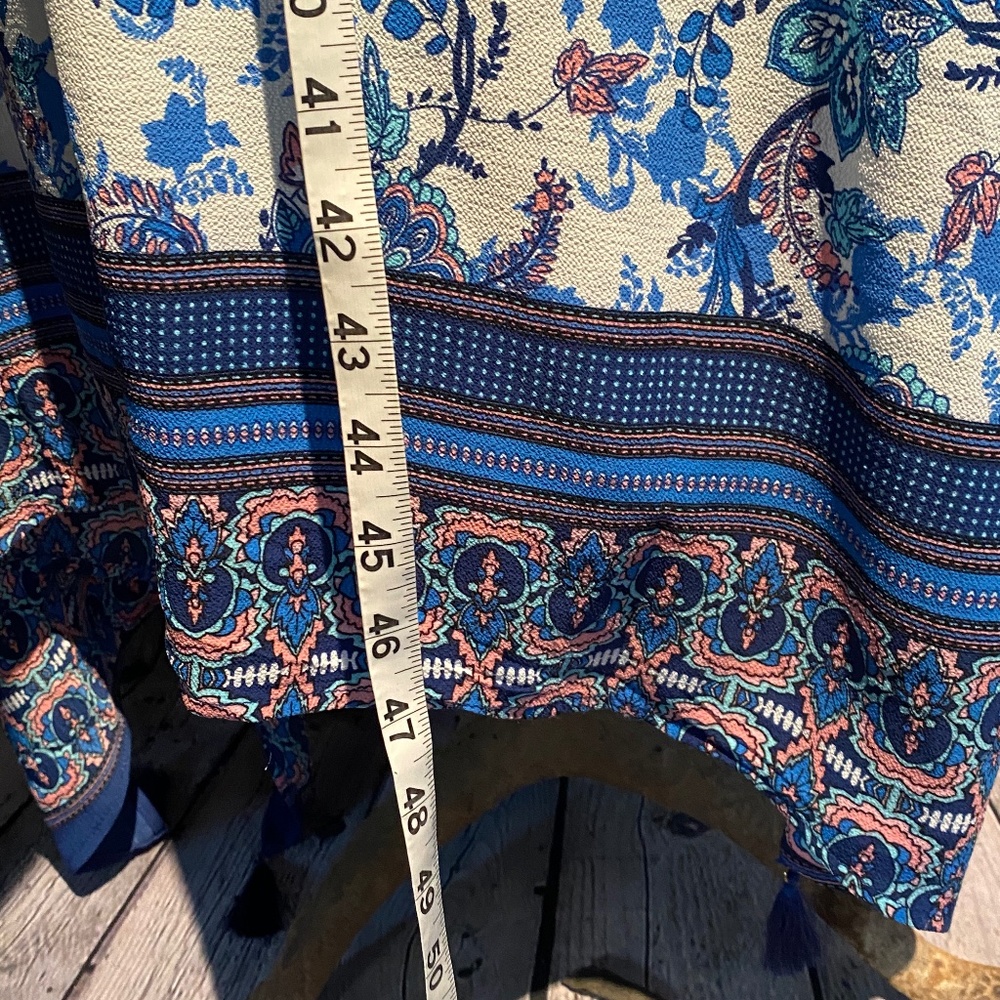 COPY - NWOT Boho Kimono Blue White Teal OS Open Front - Picture 7 of 9
